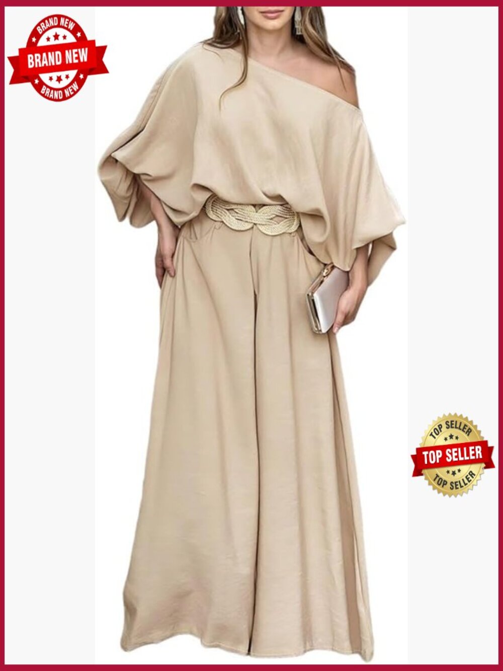 Women's Off Shoulder Top & Wide Leg Pants Set Summer Outfits Travel